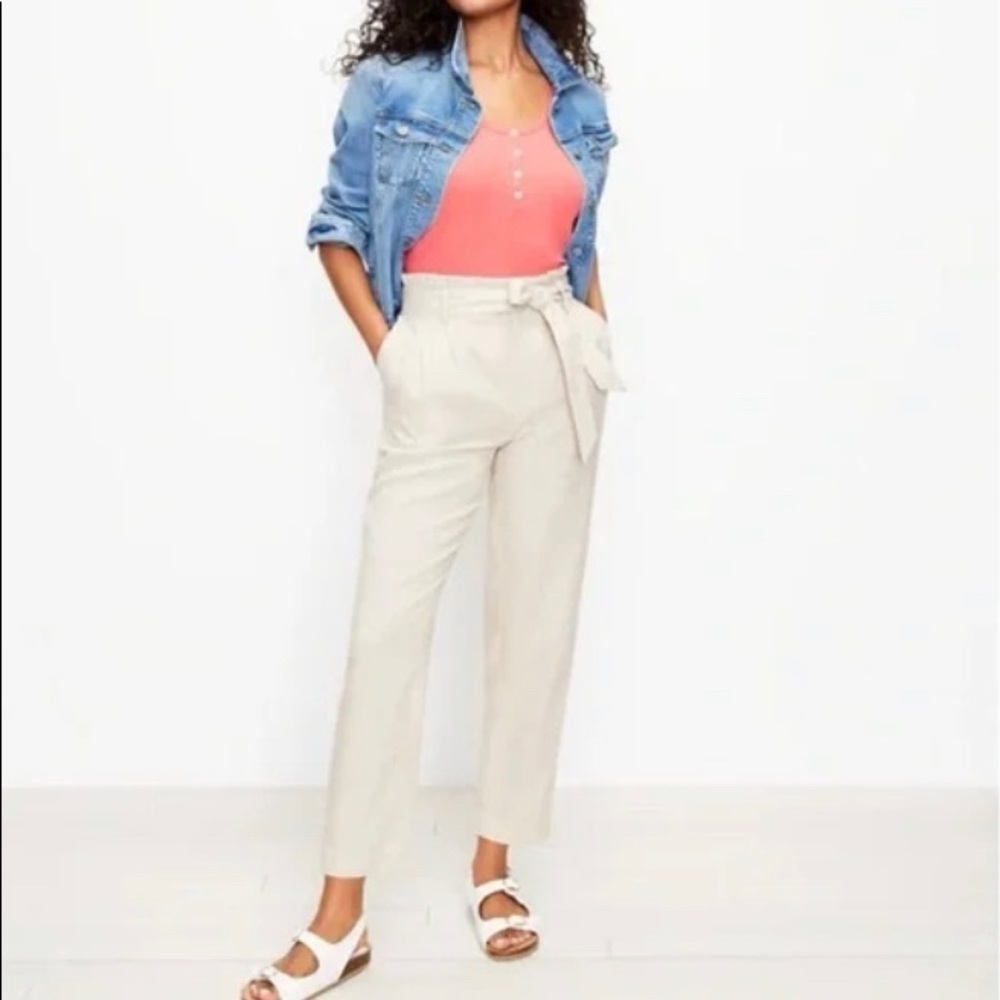 LOFT NWT Petite Linen Paperbag Tie Waist Taper Pants
